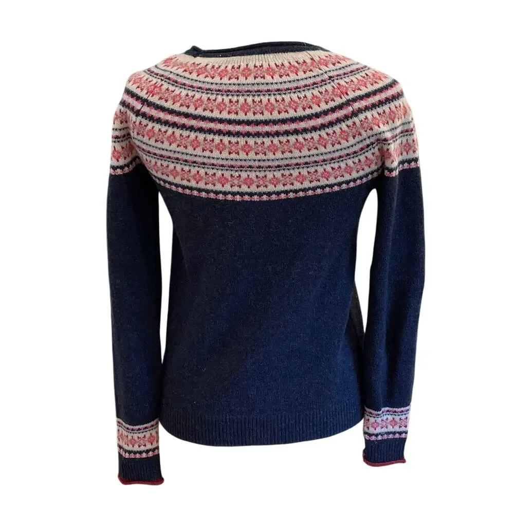 Tabitha Webb Lambswool Blend Navy Fair Isle Long Sleeve Sweater, Nordic, Size S